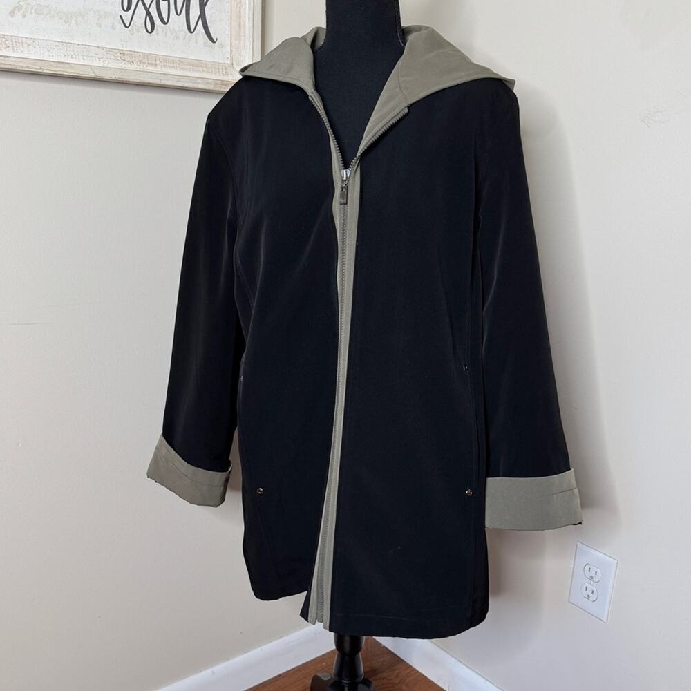 Fleet Street Hooded WaterProof All Season Jacket Black Tan Size S